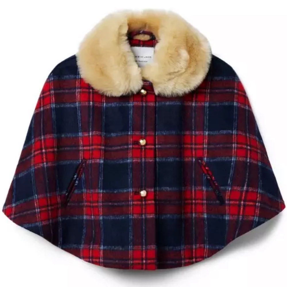 Janie and Jack Red and Blue Plaid Cape with Cream Collar